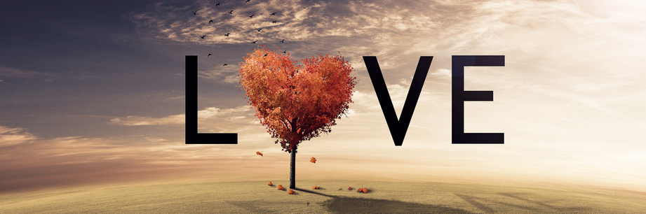 Red tree heart spelling the word LOVE